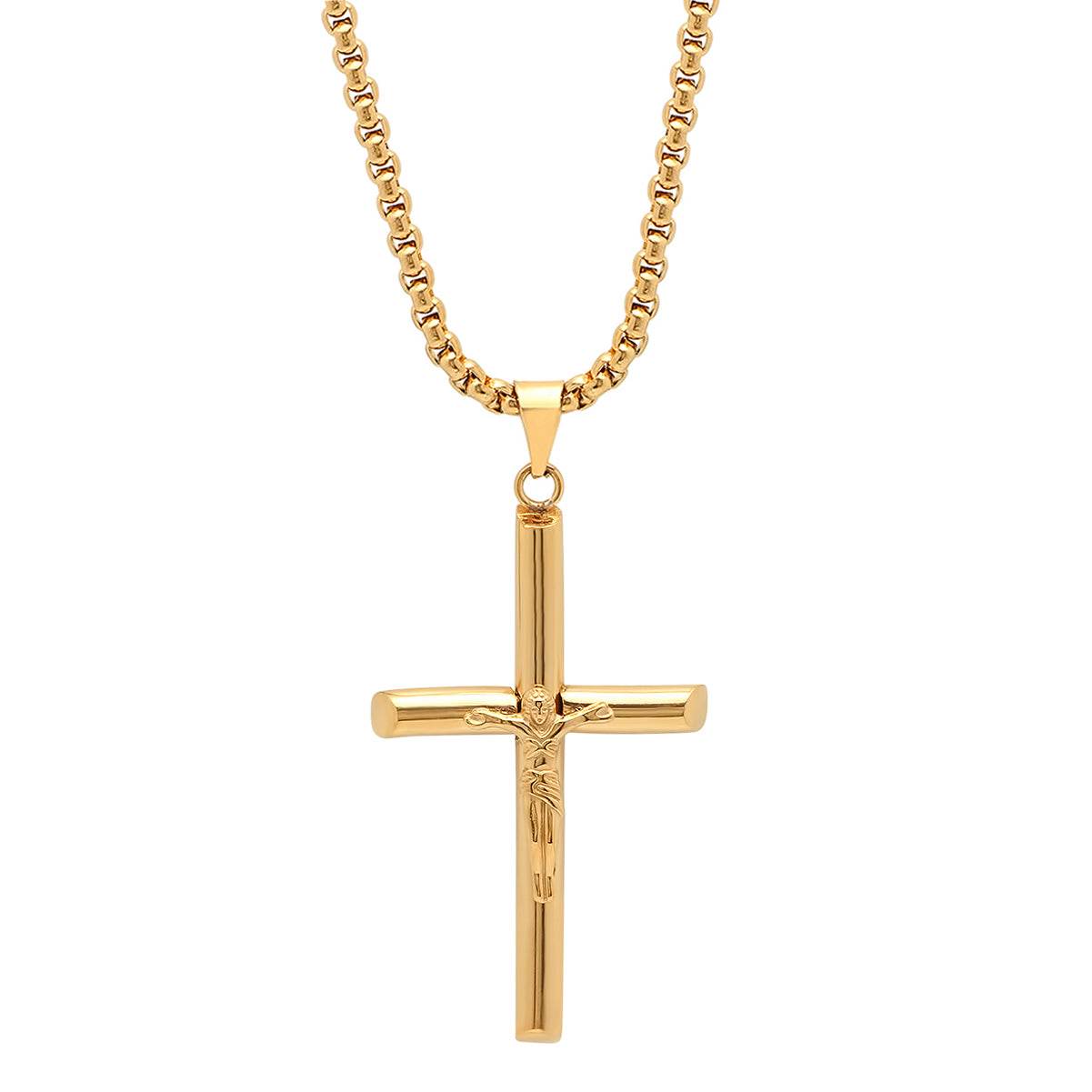 Stainless Steel Crucifix Tube Pendant - Steel Time