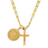 18K Gold Plated Stainless Steel St. Benedict And Cross Pendant