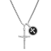 Stainless Steel Cross And Black Enamel Round Pendants