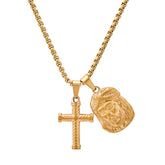 18K Gold Plated Stainless Steel Cross And Jesus Face Pendants
