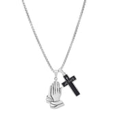 Stainless Steel And Black Enamel Cross ("Jesus") And Prayer Hands Pendants