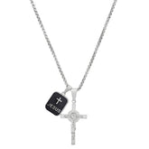 Stainless Steel And Black Enamel Dog Tag & Crucifix Pendants