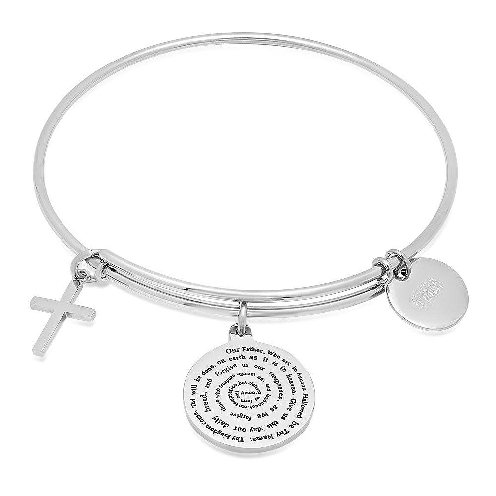 Bracelet With Our Father, Faith & Cross Charms - Steel Time