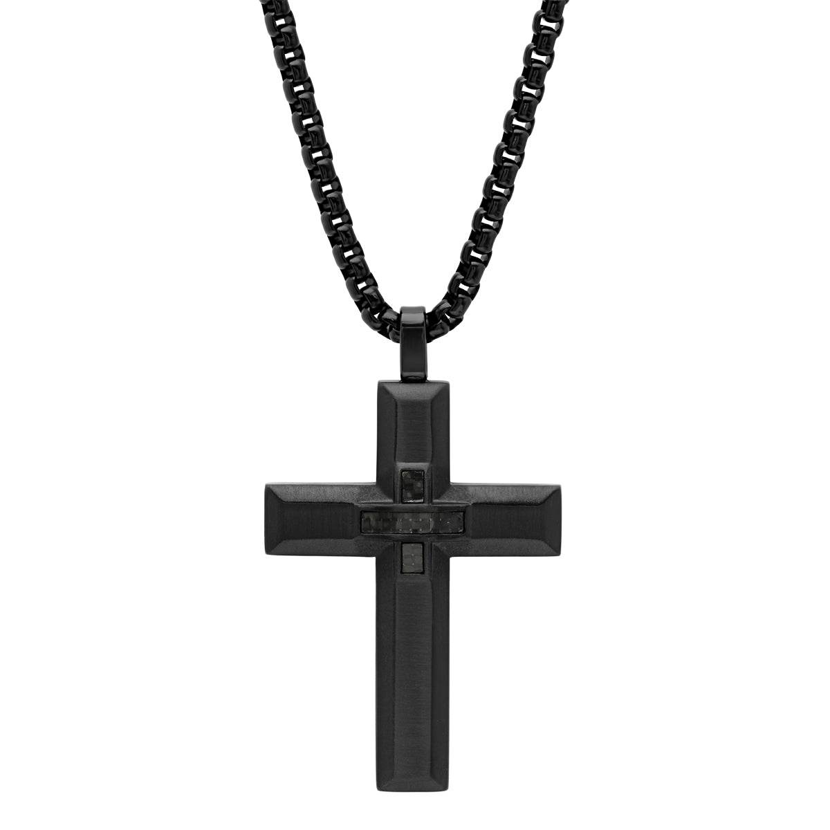 Black Cross Pendant With Black Carbon Fiber Center - Steel Time