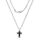 Two Tone Black Ip & Stainless Steel Textured Small Cross Pendant