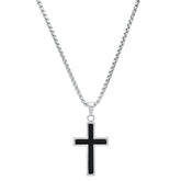 Stainless Steel And Simulated Onyx Cross Pendant
