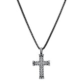 Two Tone Stainless Steel Braided Cross Pendant With Simulated Diamonds