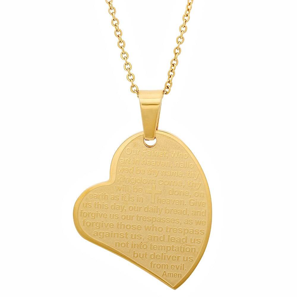SteelTime Women's Our Father Lords Prayer Almost Full Heart Pendant - Steel Time