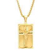 18K Gold Plated Stainless Steel Crucifix Padre Nuestro Prayer Frame Pendant
