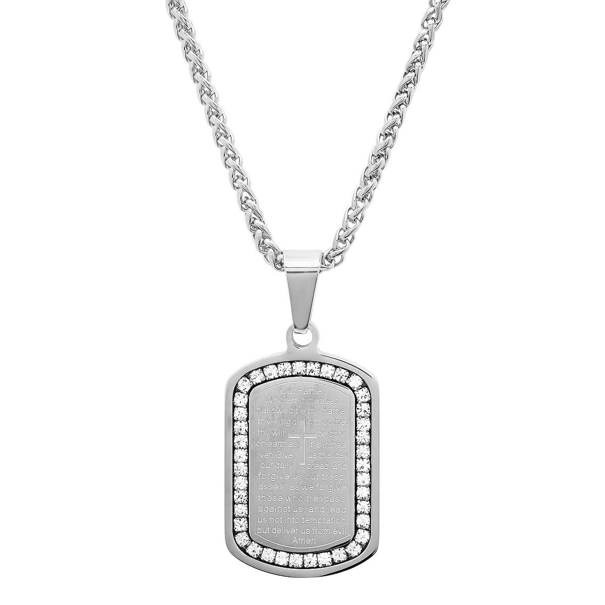 Our Father Prayer Dog Tag Pendant - Steel Time