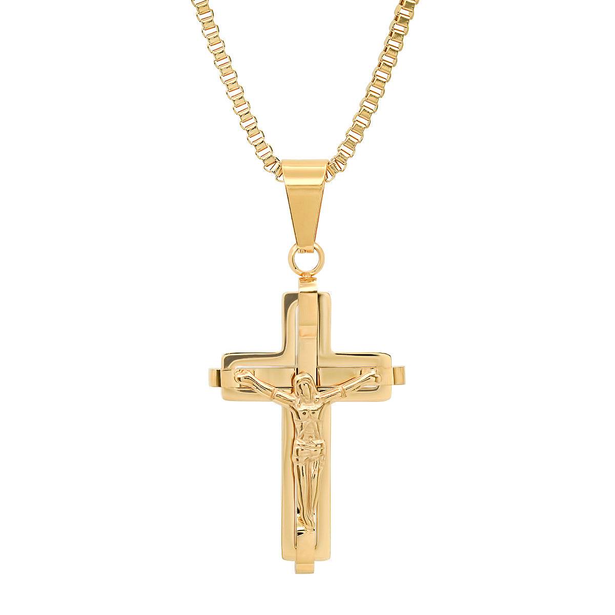 18K Gold Plated Stainless Steel Crucifix Pendant - Steel Time