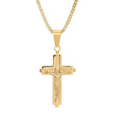 18K Gold Plated Stainless Steel Crucifix Pendant - Steel Time