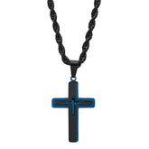 Two Tone Blue & Black Ip Stainless Steel Crucifix Pendant - Steel Time