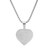 Ladies Stainless Steel Heart Shape Our Father English Prayer Pendant - Steel Time