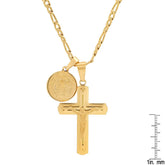 18K Gold Plated Crucifix And St. Benedict Pendant - Steel Time