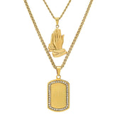 Lord's Prayer/Bless Up Prayer Hands Dog Tag Necklace - Steel Time