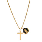 18K Gold Plated Stainless Steel And Black Enamel Our Lady Of Guadalupe And Cross Pendants
