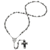 Stainless Steel And Black Rubber Rosary Necklace - Steel Time