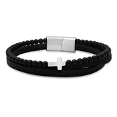 Brown Leather, Tiger Eye Beads And 18K Gold Plated Stainless Steel Layered Bracelet