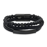 Black Leather & Lava Bead Bracelet