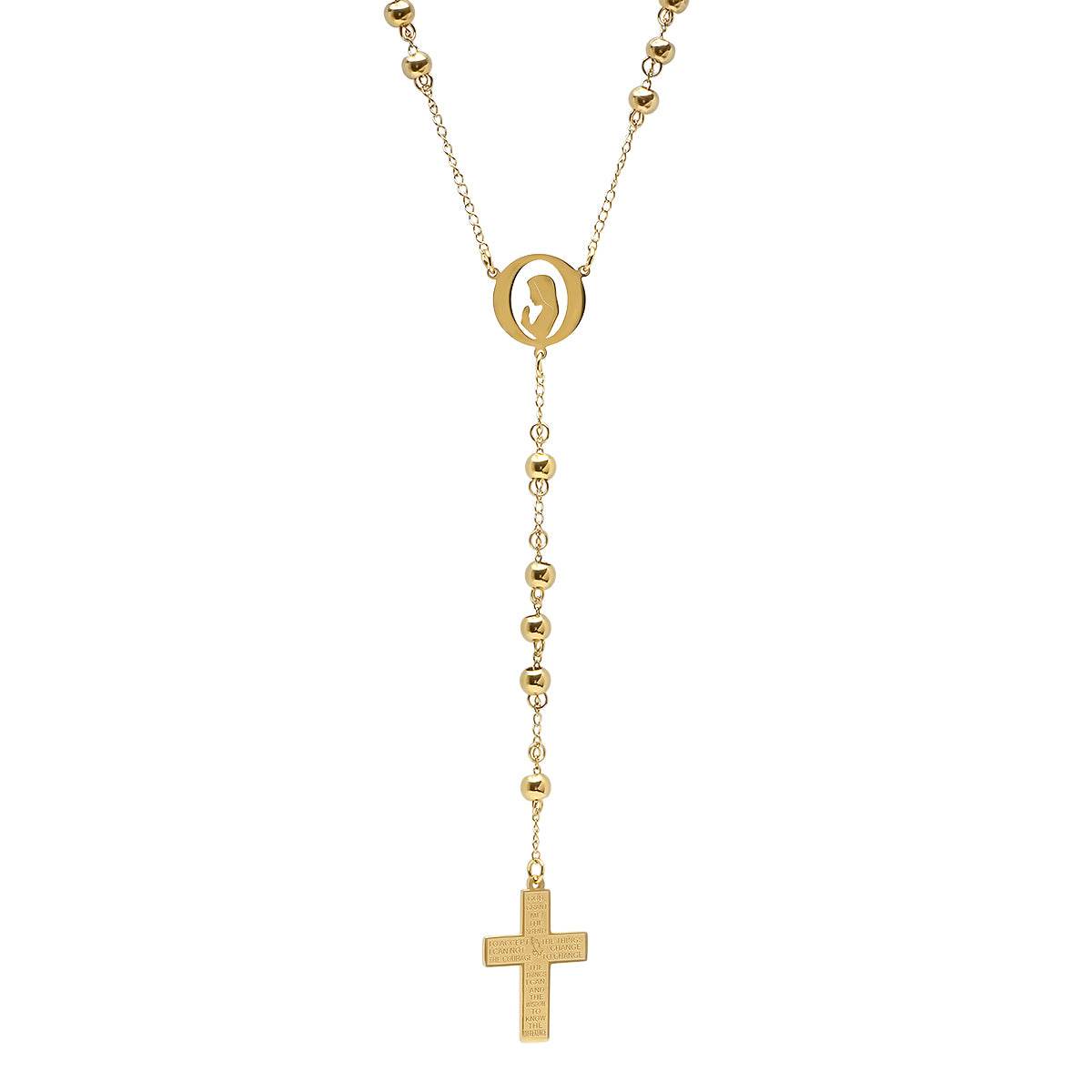 18k Gold Plated Serenity Prayer Rosary Necklace - Steel Time