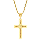 18K Gold Plated Stainless Steel Inlay Wire Cable Cross Pendant