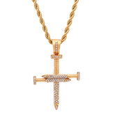 18K Gold Plated Stainless Steel Simulated Diamond Nail Style Cross Pendant