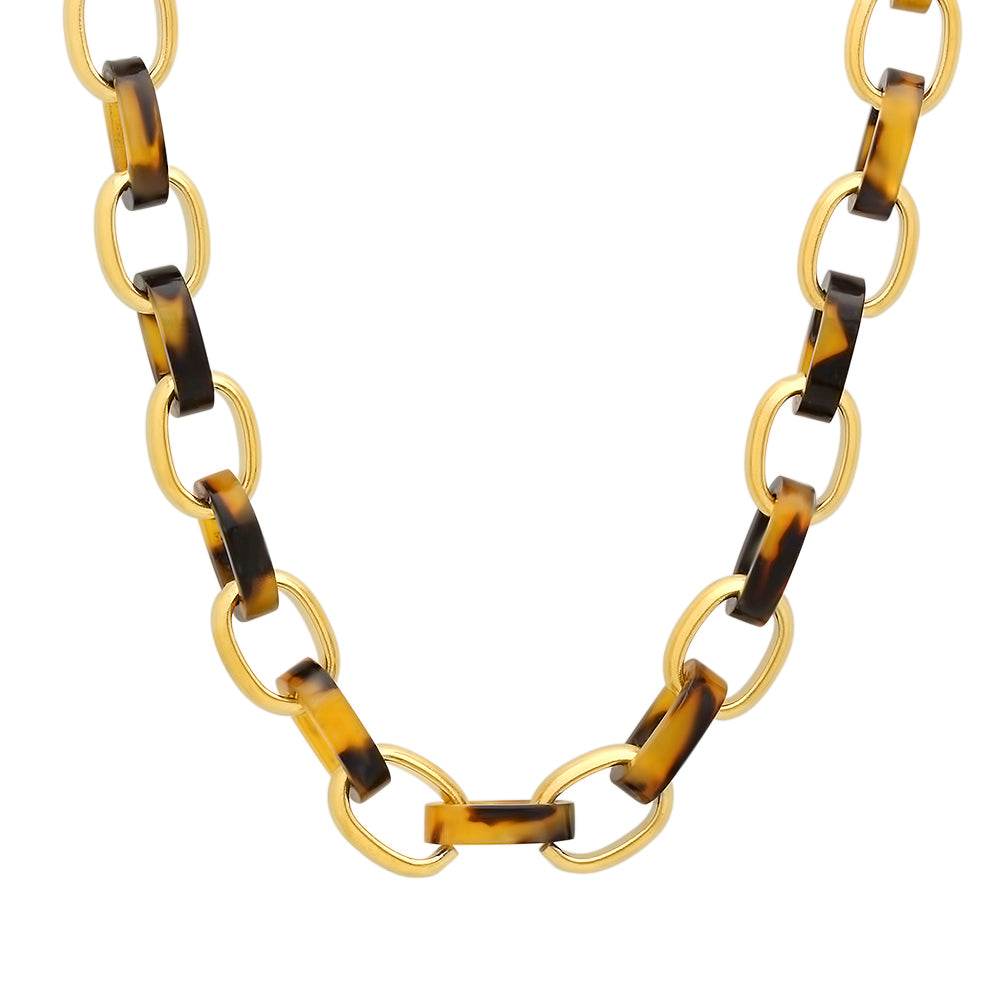Tortoise Shell Padlock Pendant Necklace - Steel Time