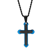 Black And Blue Ip Padre Nuestro Spanish Prayer Cross Pendant - Steel Time
