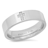 18K Gold Plated Stainless Steel And Simulated Diamonds Cross Band Ring