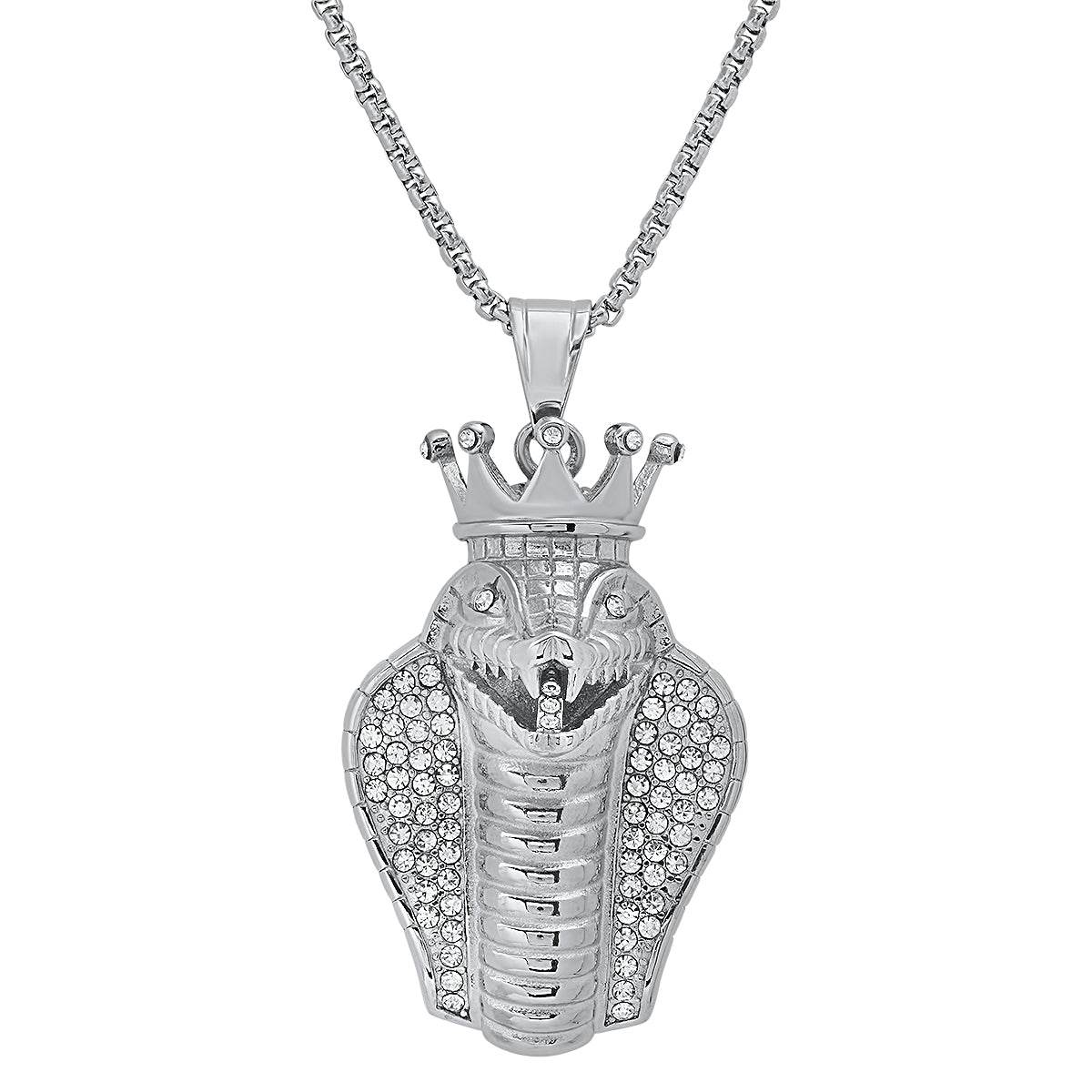 Special 18K Gold Plated King Snake Pendant with Simulated Diamonds - Steel Time