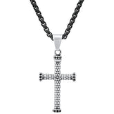 Two Tone Black Ip And Stainless Steel Cross Pendant With Simulated Black Diamonds