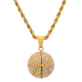 3D Basketball Necklace With Simulated Diamonds - Steel Time