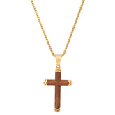 Men's Gold-Plated Stainless Steel & Wood Cross Pendant