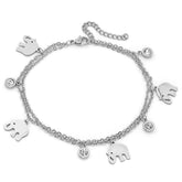 SteelTime Women's Stainless Steel Anklet With Elephant And Adorned With Swarovski Crystals Charms - Steel Time