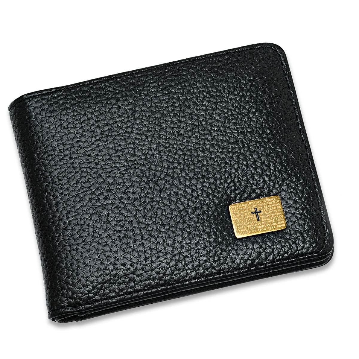 Stainless Steel Curb Bracelet With Cross Accent / With Simulated Leather Lords Prayer Wallet - Steel Time