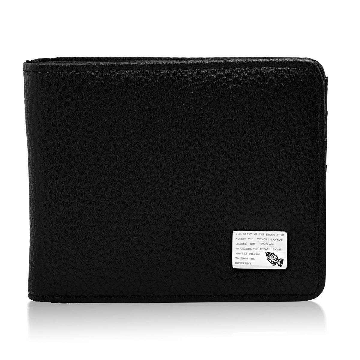 Leather And Stainless Steel Serenity Prayer Wallet - Steel Time