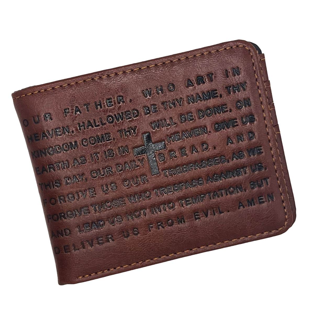 Our Father Prayer Vegan Leather Brown Wallet - Steel Time