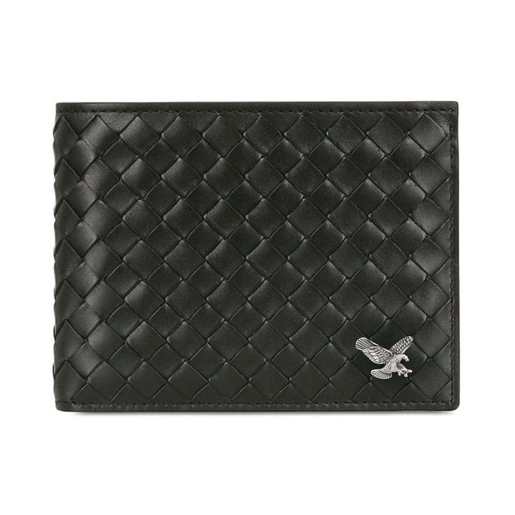 Braided Black Vegan Leather Eagle Wallet - Steel Time