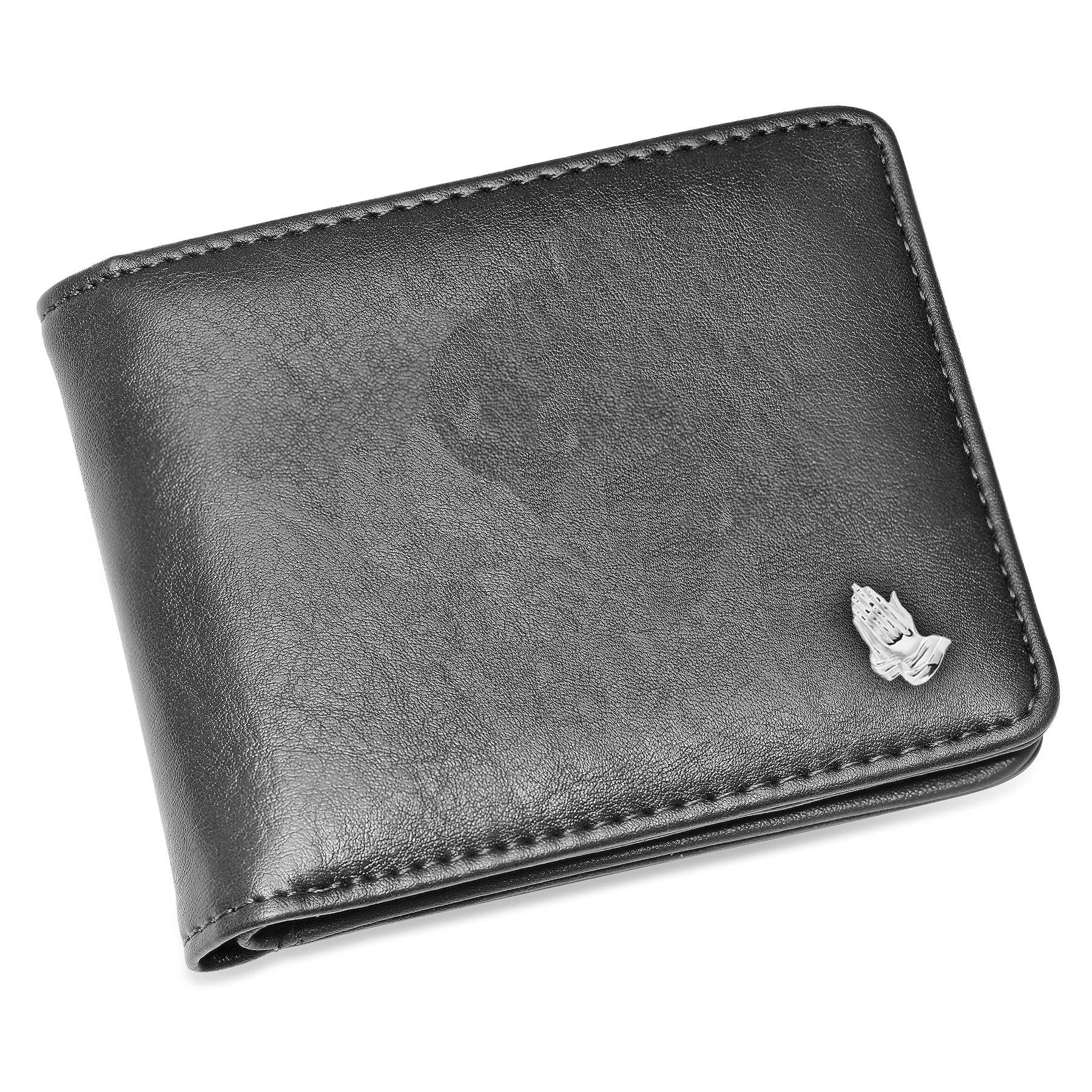 Black Vegan Leather Praying Hands Wallet - Steel Time