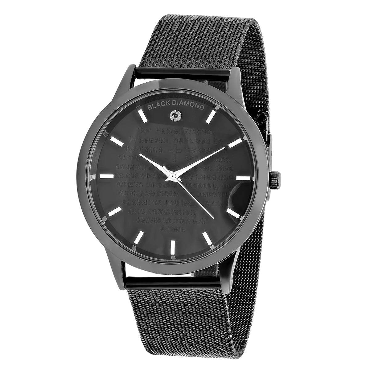 Stainless Steel Mesh Strap And Face Our Father English Prayer Watch With Diamond - Steel Time