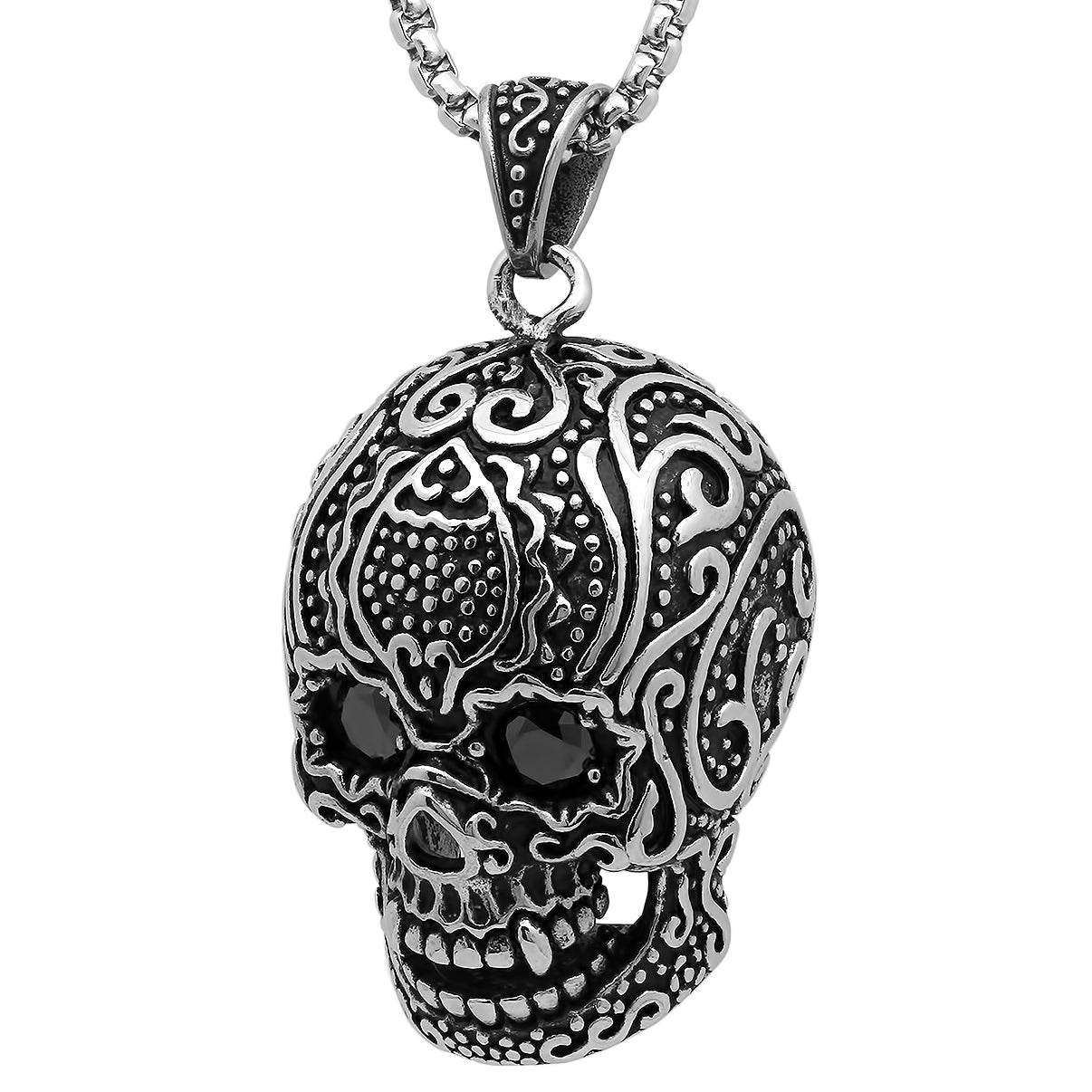 Skull Pendant with Simulated Diamonds - Steel Time