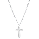 Unisex Sterling Silver Cuban Super Flat Chain And Lord'S Prayer Cross Pendant