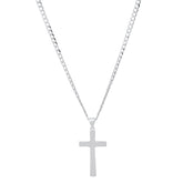 Unisex Sterling Silver Cuban Super Flat Chain And Cross Pendant