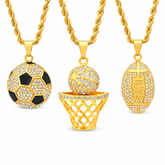 Iced Sports Pendant Necklace Set – Soccer, Football & Hoop (3-Piece)