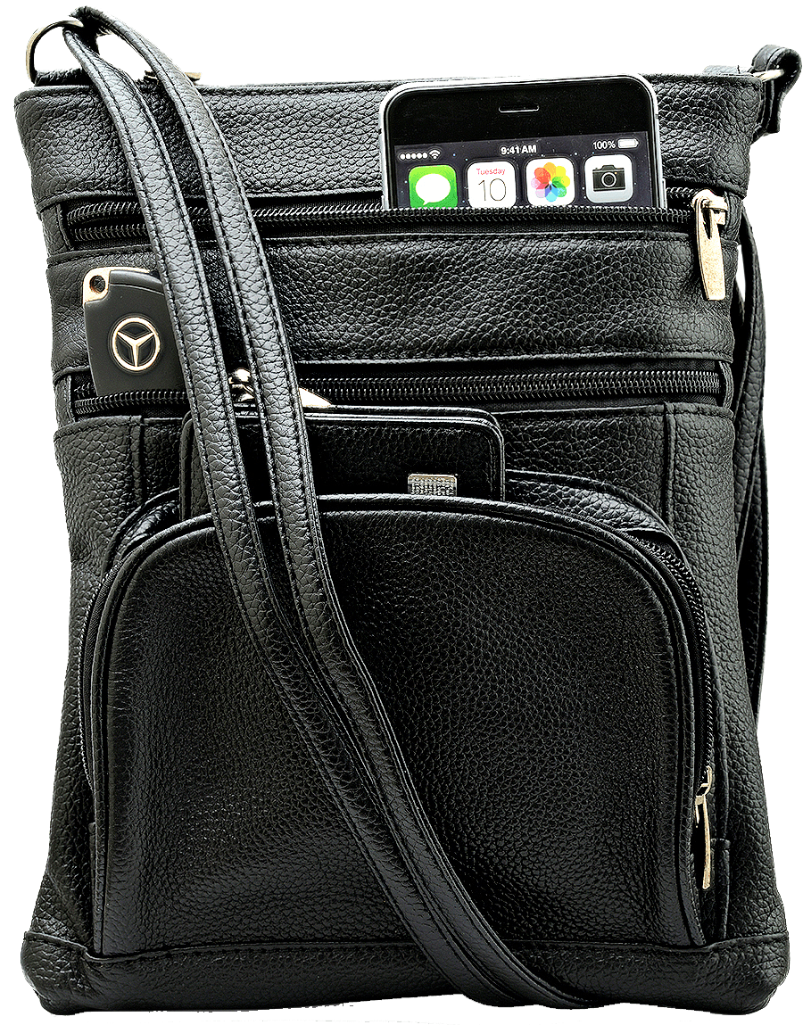 Unisex Super Soft Leather Crossbody Bag with 6 Compartments and Carrying Strap - Steel Time