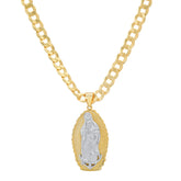 Unisex Two Tone 14K Gold Plated And Sterling Silver Our Lady Guadalupe Pendant
