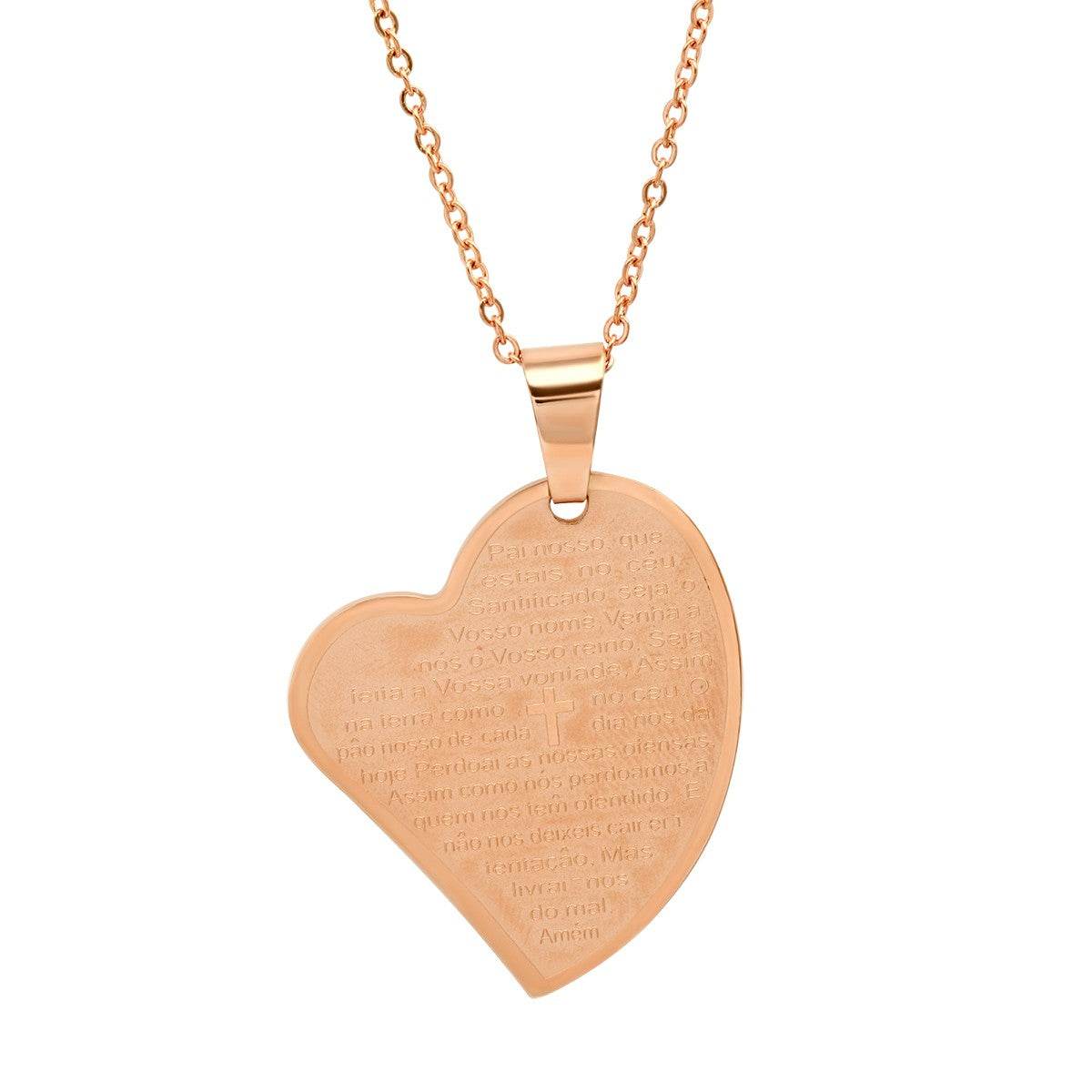 Pai Nosso Prayer Heart Pendant - Steel Time