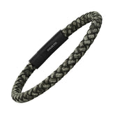 Gray Speckled Leather Braided Bracelet - Steel Time