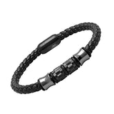Black Ox Leather Woven Bracelet - Steel Time